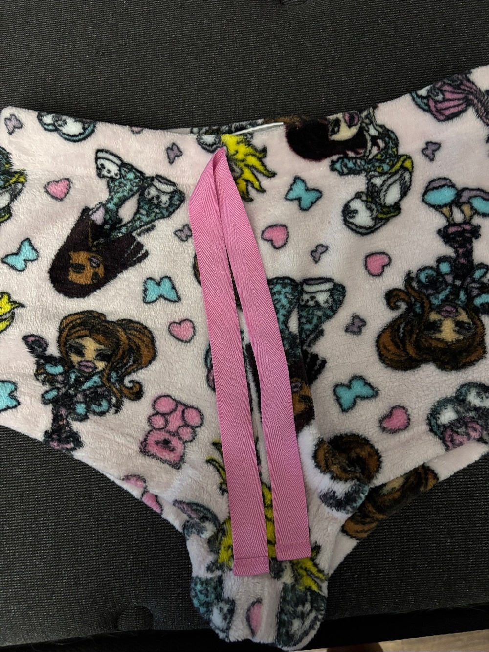 Women's Pink Character-Print Fleece Underwear with Pink Tie Detail